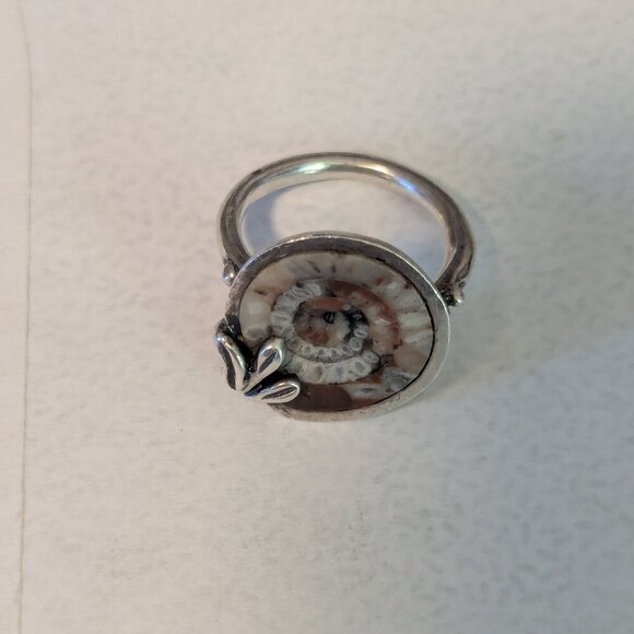 Nautilus Ring Sterling Silver Fossil Ammonite Shell Leaf Boho Unique Vintage - Picture 6 of 8